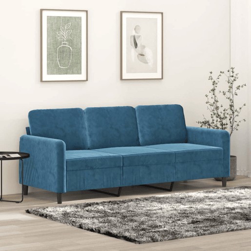 vidaXL Sofá de 3 lugares 180 cm veludo azul