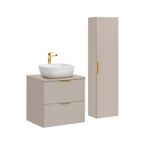 Conjunto móvel simples lavatório 60cm e coluna Adriel Caxemira