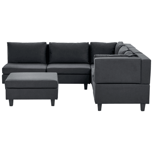 Sofá de canto modular UNSTAD Tecido Preto com repousa-pés 5 lugares à esquerda Sofá de canto modular UNSTAD Tecido Preto com repousa-pés 5 lugares à esquerda