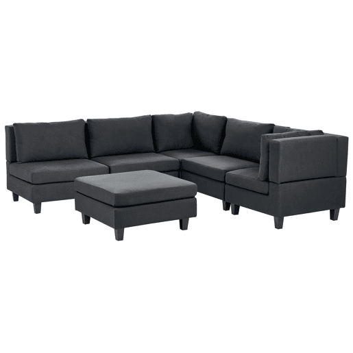 Sofá de canto modular UNSTAD Tecido Preto com repousa-pés 5 lugares à esquerda Sofá de canto modular UNSTAD Tecido Preto com repousa-pés 5 lugares à esquerda