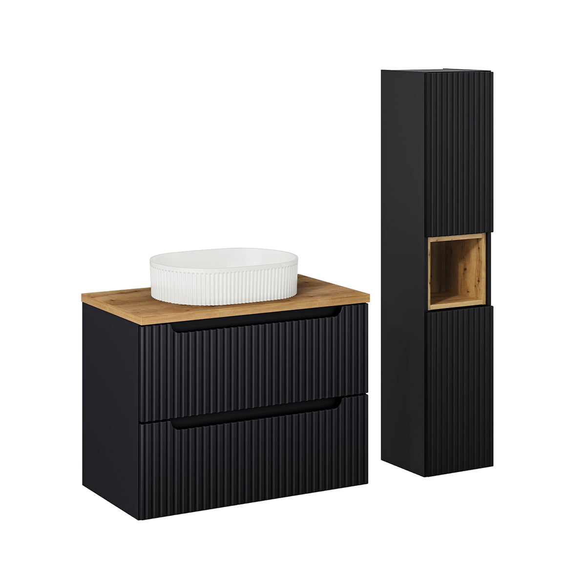 Mueble de lavabo individual de y mueble columna Riva 80 Negro