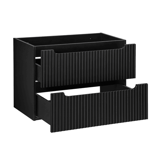 Conjunto móvel de lavatório simples 80cm 2 gavetas e coluna Riva Preto e Madeira