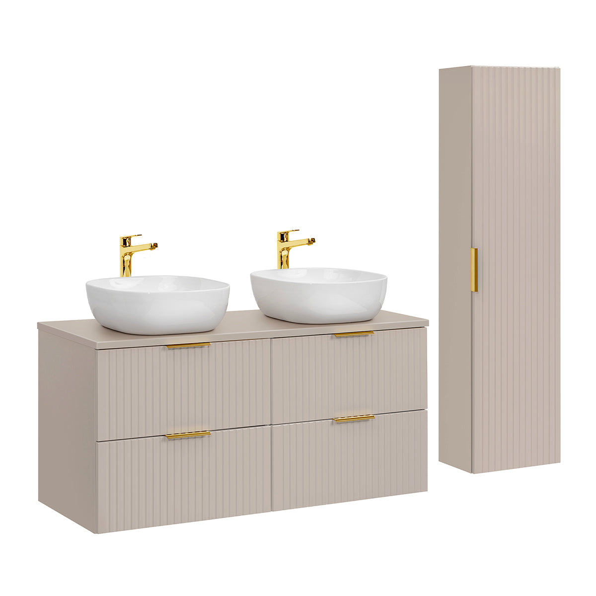 Conjunto de muebles con lavabo doble 120cm y columna adriel cachemira