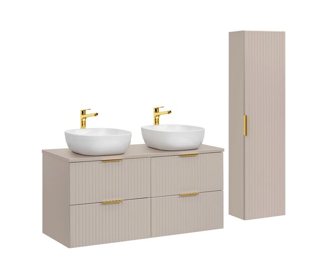 Conjunto de muebles con lavabo doble 120cm y columna adriel cachemira