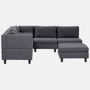 Sofá de canto modular UNSTAD Tecido Cinzento escuro com repousa-pés 5 lugares à direita