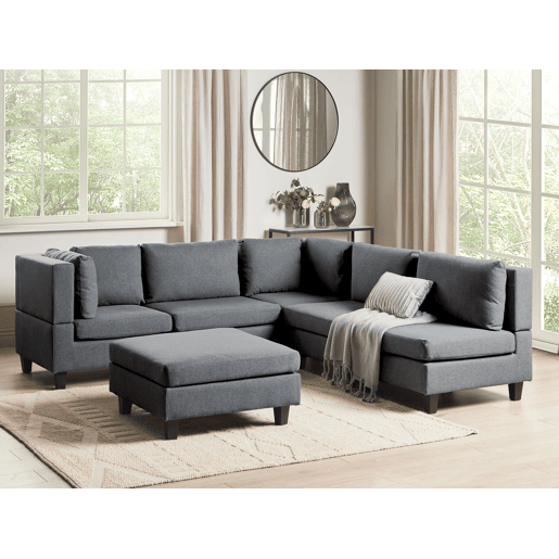 Sofá de canto modular UNSTAD Tecido Cinzento escuro com repousa-pés 5 lugares à direita