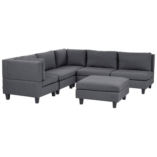 Sofá de canto modular UNSTAD Tecido Cinzento escuro com repousa-pés 5 lugares à direita