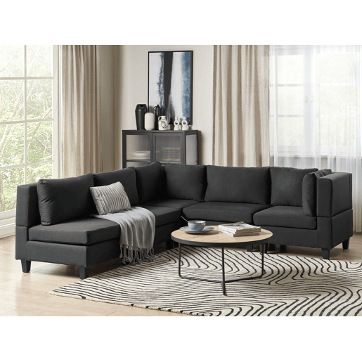Sofá de canto modular UNSTAD Tecido Preto 5 lugares à esquerda