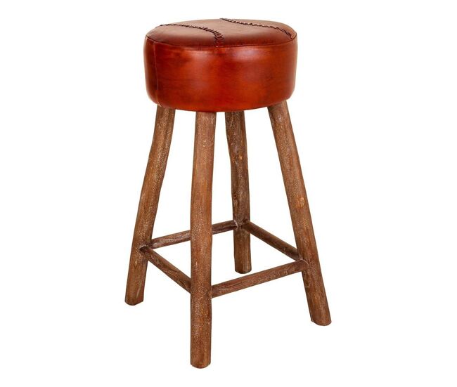 Taburete marrón de madera, tapizado en polipiel de 41x41x78 cm