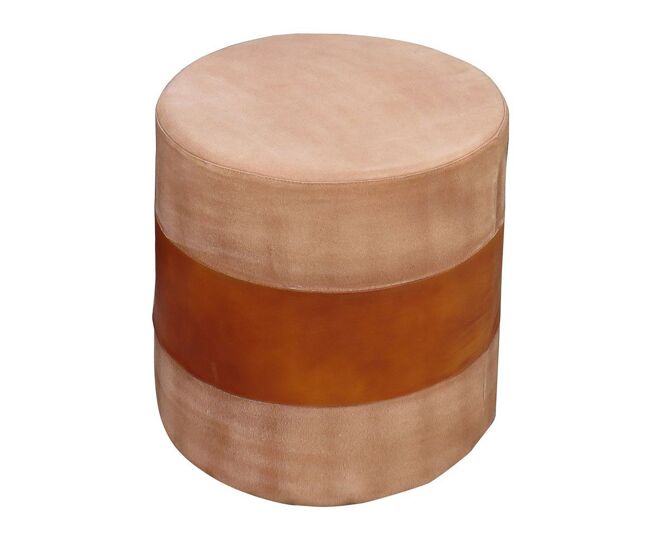 Puff tapizado marrón de madera de 42x42x45