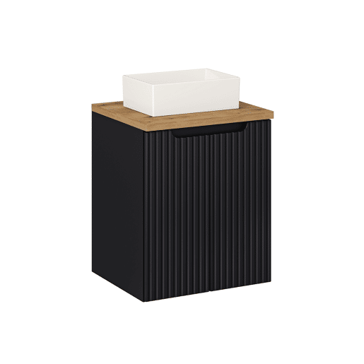 Móvel de lavatório simples 50cm 2 portas Riva Preto e Madeira