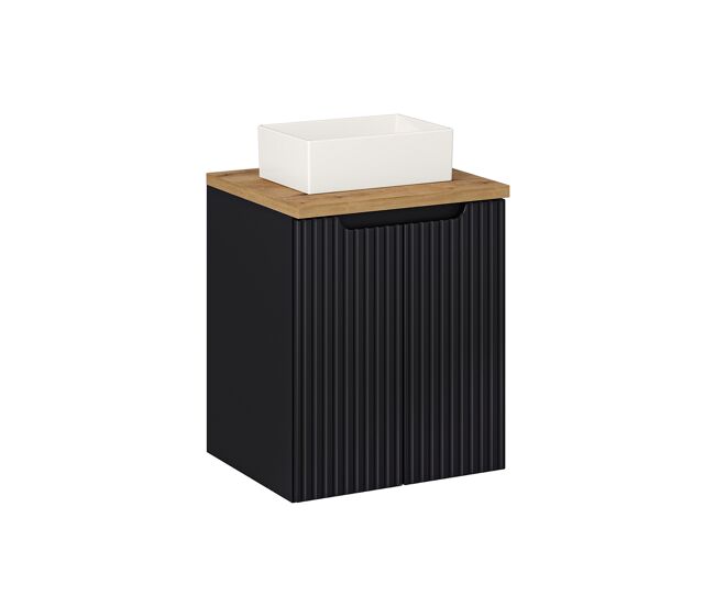 Mueble lavabo individual 50cm 2 puertas riva negro y madera