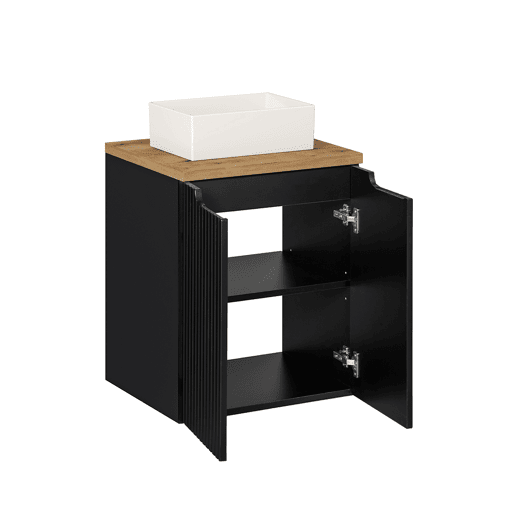 Móvel de lavatório simples 50cm 2 portas Riva Preto e Madeira