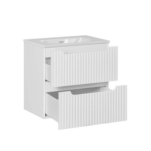 Móvel de lavatório simples encastrado 60cm 2 gavetas Riva Branco