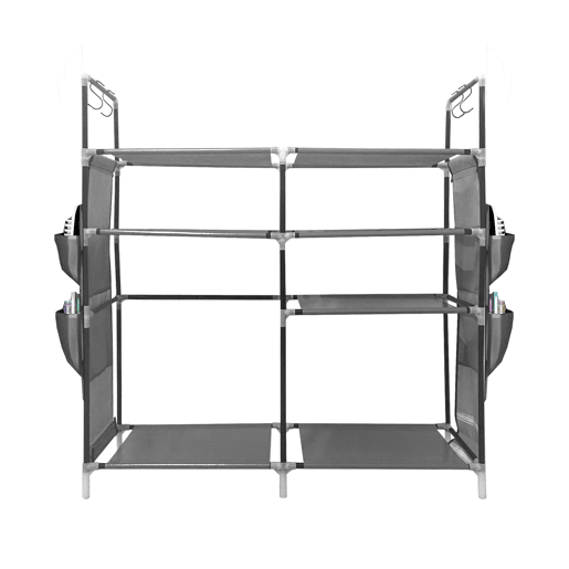 Sapateira modular de metal Nyana Home até 21 pares 95x90x27cm, 4 bolsos laterais, 4 alturas Cinza.