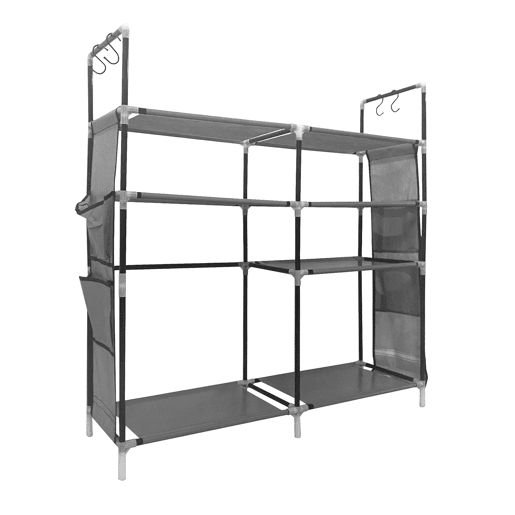 Sapateira modular de metal Nyana Home até 21 pares 95x90x27cm, 4 bolsos laterais, 4 alturas Cinza.