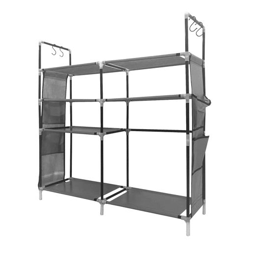 Sapateira modular de metal Nyana Home até 21 pares 95x90x27cm, 4 bolsos laterais, 4 alturas Cinza.