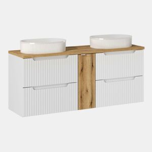 Móvel duplo lavatório 140cm 4 gavetas Riva Branco e Madeira