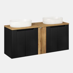 Móvel de lavatório duplo 140cm 5 portas Riva Preto e Madeira