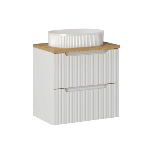 Móvel de lavatório simples 60cm 2 gavetas Riva Branco e Madeira Móvel de lavatório simples 60cm 2 gavetas Riva Branco e Madeira