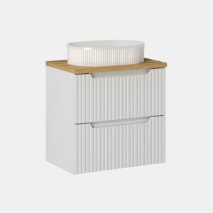 Móvel de lavatório simples 60cm 2 gavetas Riva Branco e Madeira