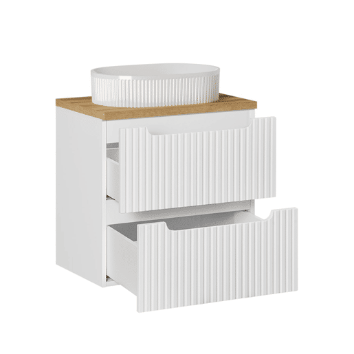 Móvel de lavatório simples 60cm 2 gavetas Riva Branco e Madeira Móvel de lavatório simples 60cm 2 gavetas Riva Branco e Madeira
