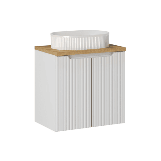 Móvel lavatório simples 60cm 2 portas Riva Branco e Madeira