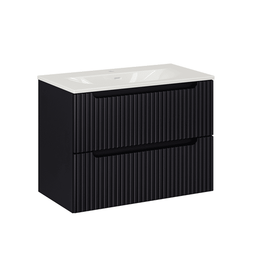 Móvel de lavatório simples encastrado 80cm 2 gavetas Riva Preto