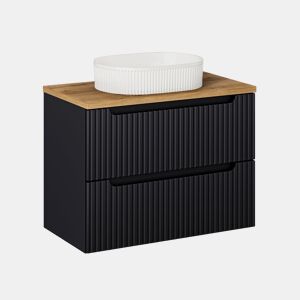 Móvel de lavatório simples 80cm 2 gavetas Riva Preto e Madeira