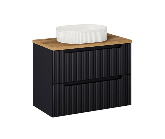 Mueble lavabo individual 80cm 2 cajones riva negro y madera