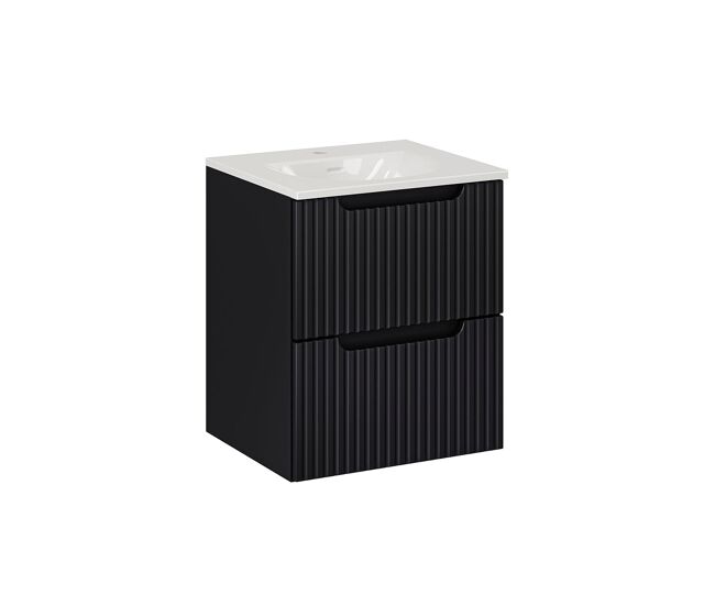 Mueble lavabo individual encastrado 50cm 2 cajones riva negro