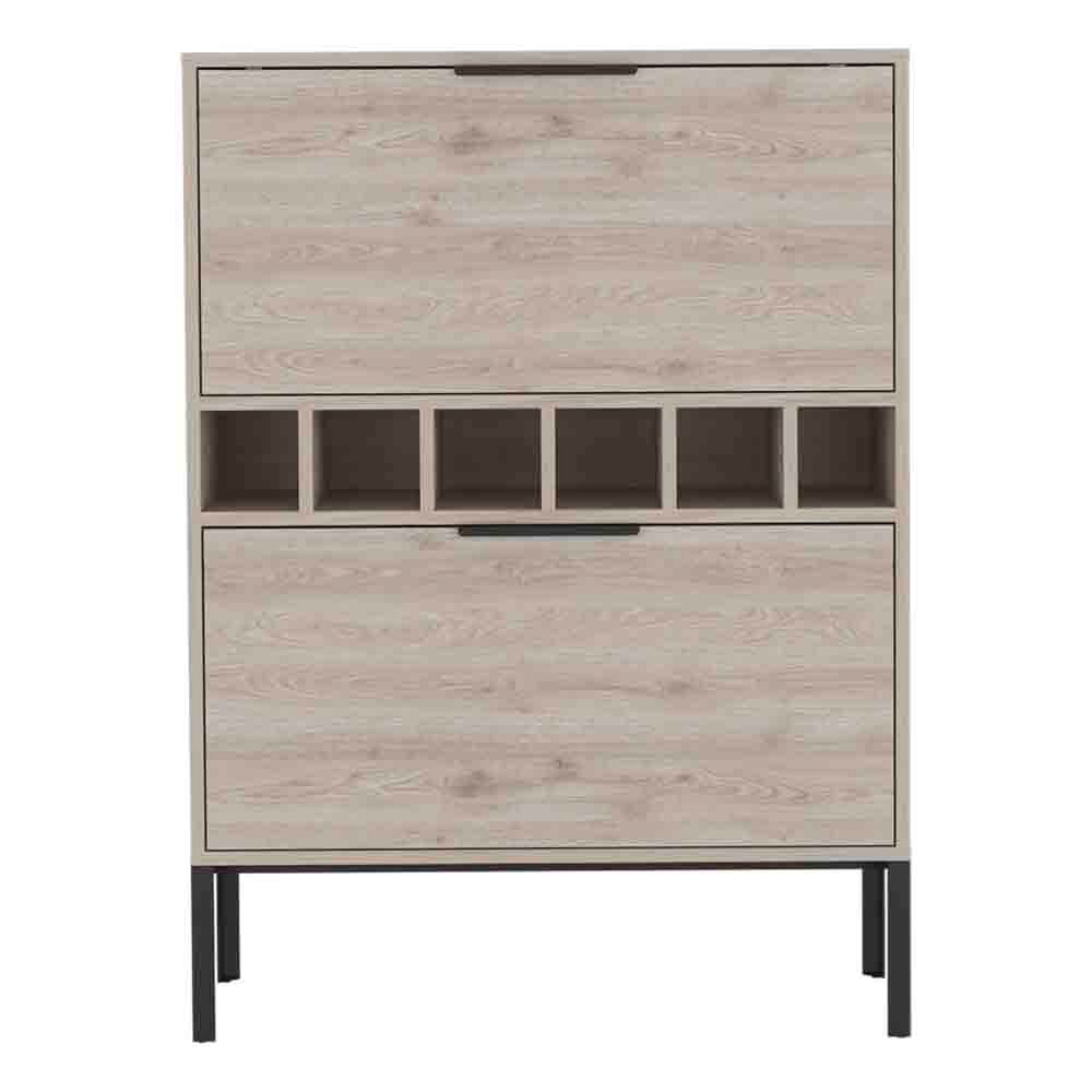 Mueble bar lyrata, en melamina con botellero para vinos, portacopas y 4 estantes , 110 cm x 80 cm x 35 cm , gris / plata