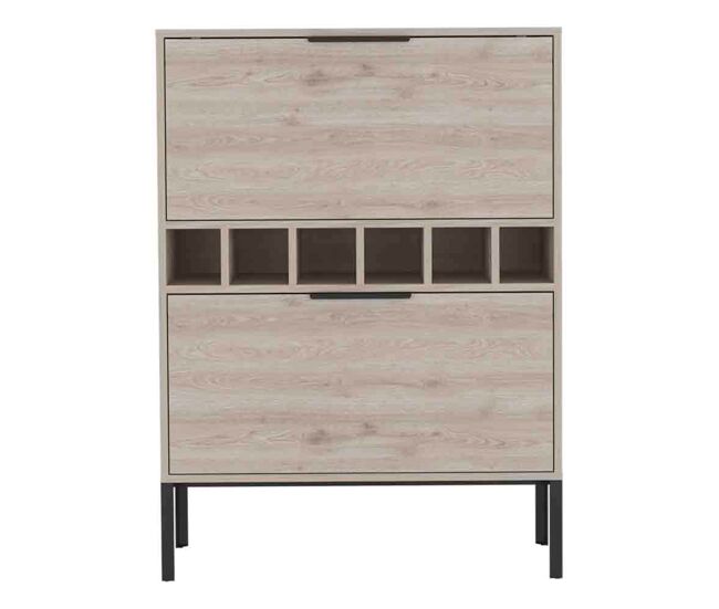 Mueble bar lyrata, en melamina con botellero para vinos, portacopas y 4 estantes , 110 cm x 80 cm x 35 cm , gris / plata