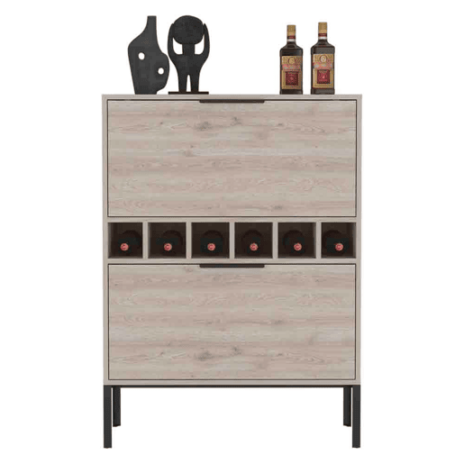 Armário bar Lyrata em melamina com prateleira para vinhos, suporte para copos e 4 prateleiras.