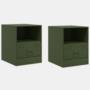 vidaXL Mesas de cabeceira 2 pcs 34,5x39x44 cm aço verde azeitona