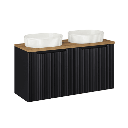 Móvel de lavatório duplo 120cm 4 portas Riva Preto e Madeira