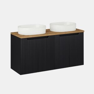 Móvel de lavatório duplo 120cm 4 portas Riva Preto e Madeira