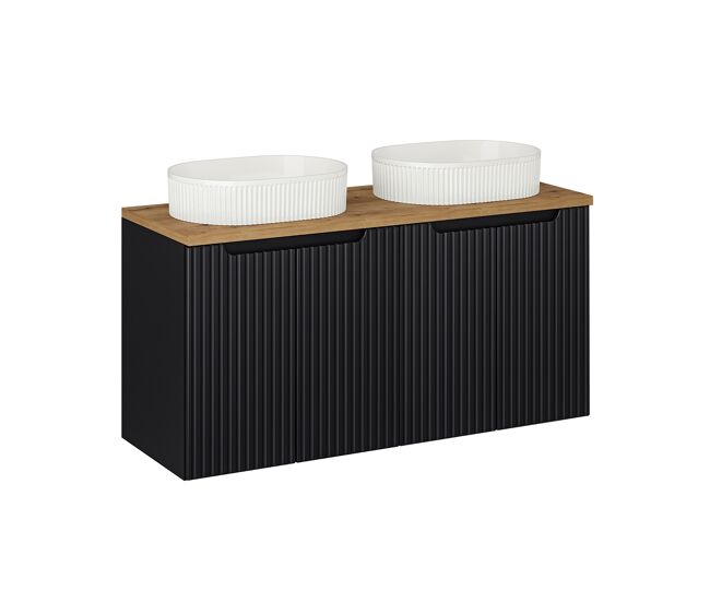 Mueble doble lavabo 120cm 4 puertas riva negro y madera