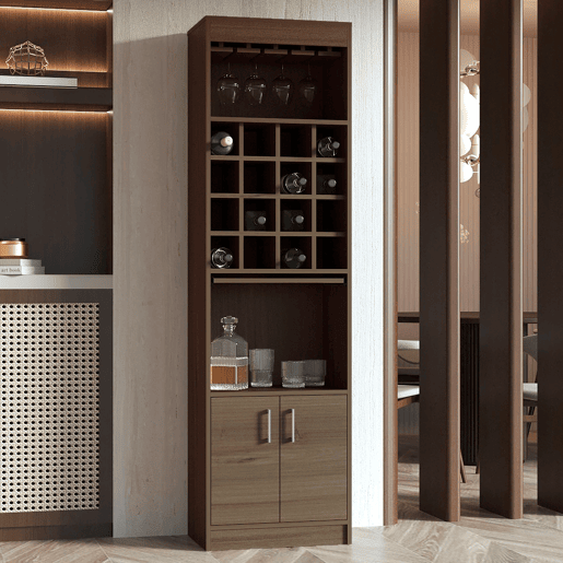 Kava Espresso Melamine Bar Cabinet with Cup Shelf and Lower Cabinet, 180.6 cm X 51 cm X 34 cm, Multicolor