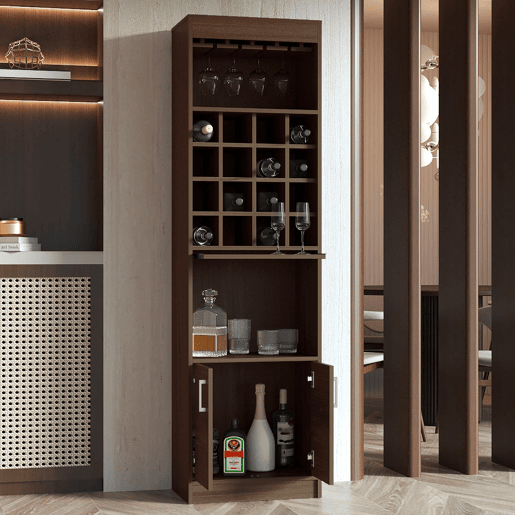 Kava Espresso Melamine Bar Cabinet with Cup Shelf and Lower Cabinet, 180.6 cm X 51 cm X 34 cm, Multicolor