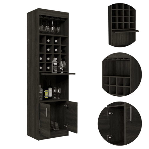 Kava Espresso Melamine Bar Cabinet with Cup Shelf and Lower Cabinet, 180.6 cm X 51 cm X 34 cm, Multicolor