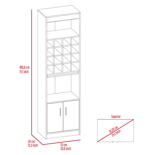 Kava Espresso Melamine Bar Cabinet with Cup Shelf and Lower Cabinet, 180.6 cm X 51 cm X 34 cm, Multicolor