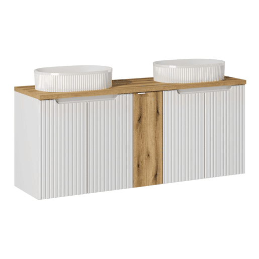 Móvel duplo lavatório 140cm 5 portas Riva Branco e Madeira