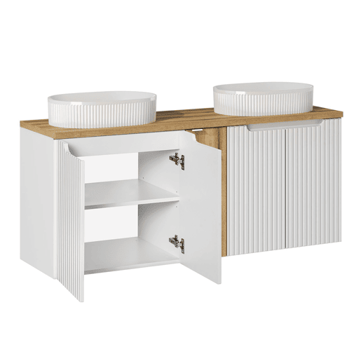 Móvel duplo lavatório 140cm 5 portas Riva Branco e Madeira
