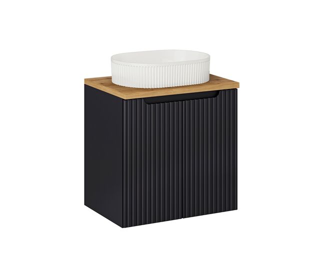 Mueble lavabo individual 60cm 2 puertas riva negro y madera