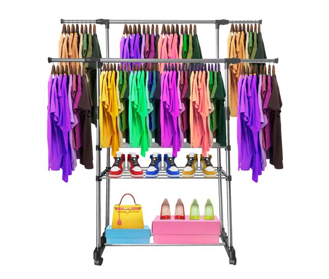 Perchero burro maxi metálico con ruedas nyana home 155x79x42 cm organizacion y colgador de ropa 2 alturas