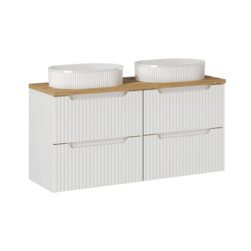 Móvel duplo lavatório 120cm 4 gavetas Riva Branco e Madeira
