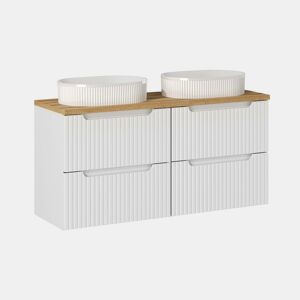 Móvel duplo lavatório 120cm 4 gavetas Riva Branco e Madeira