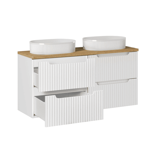 Móvel duplo lavatório 120cm 4 gavetas Riva Branco e Madeira