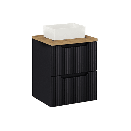 Móvel de lavatório simples 50cm 2 gavetas Riva Preto e Madeira
